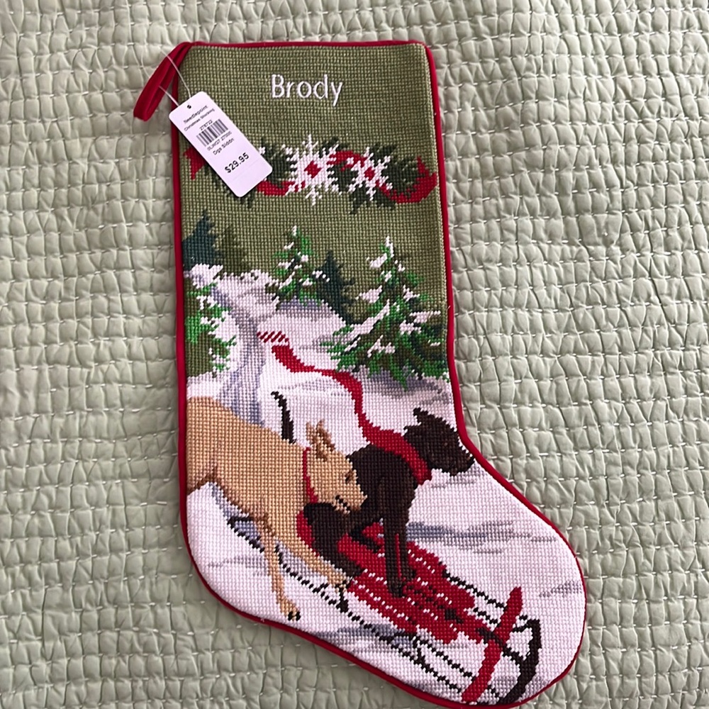 L.L. Bean Needlepoint Stocking. NWT monogrammed “Brody”